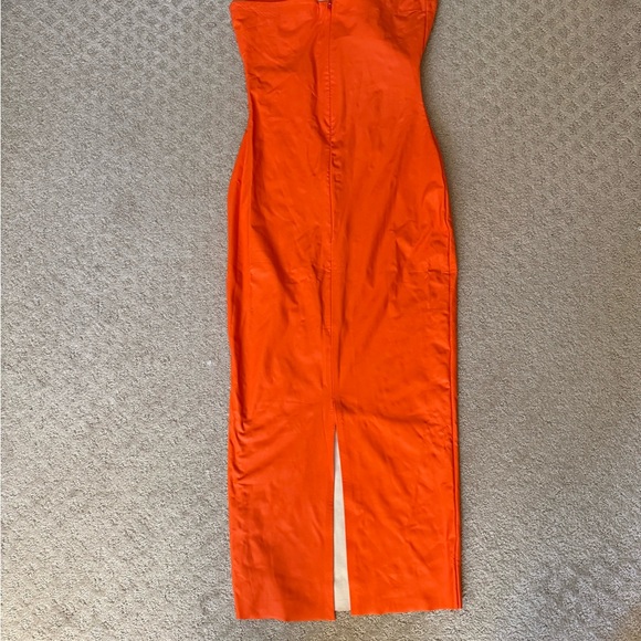 AKIRA Pleather Cut Out Midi Dress Vibrant Orange Strapless Baddie Club Going Out - Picture 13 of 16